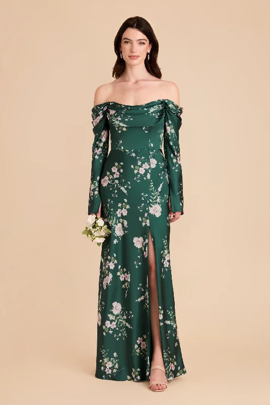 Maternity dress for a baby's first visit to the sensory garden Maya Matte Satin Dress - Emerald Garden Party Maternity dress for a baby's first visit to the sensory garden Maya Matte Satin Dress - Emerald Garden Party