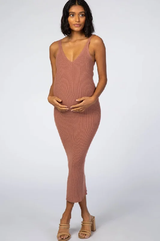 Maternity dress for a New Year's Eve celebration Mauve Sleeveless V-Neck Maternity Sweater Dress Maternity dress for a New Year's Eve celebration Mauve Sleeveless V-Neck Maternity Sweater Dress