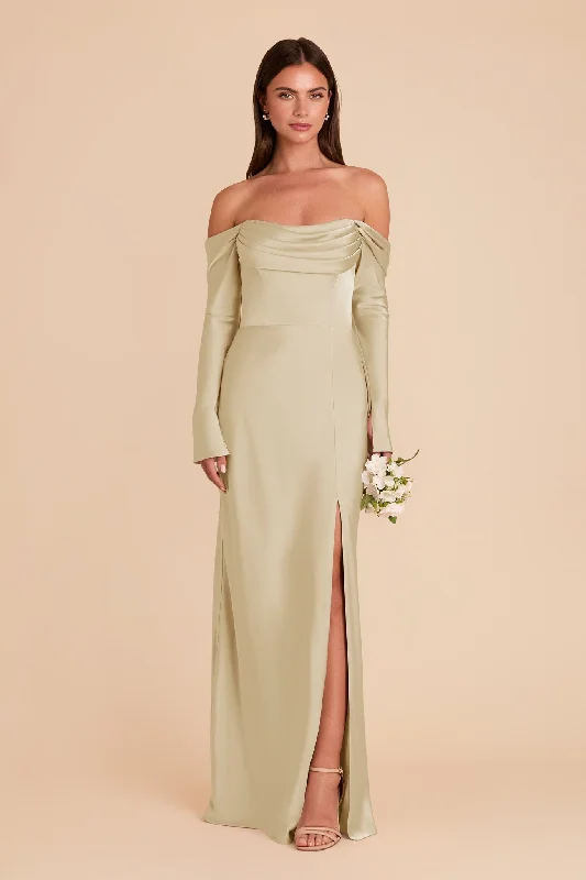 Short sleeve maternity sundress for summer Maya Matte Satin Dress - Prosecco