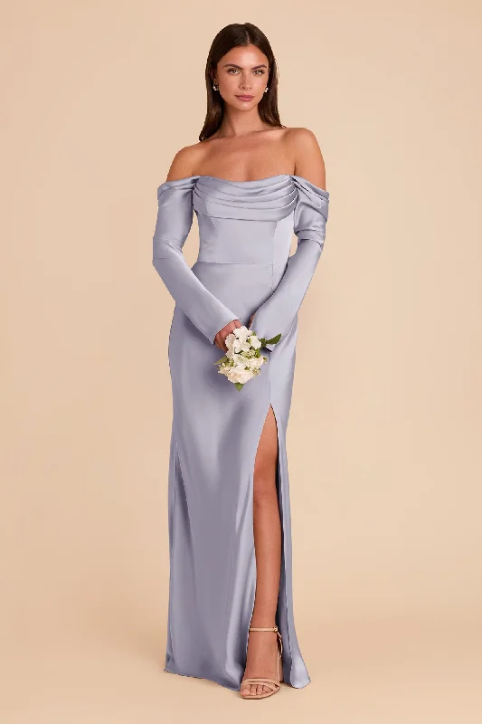 Maternity dress for a fall harvest festival Maya Matte Satin Dress - Periwinkle Blue Maternity dress for a fall harvest festival Maya Matte Satin Dress - Periwinkle Blue
