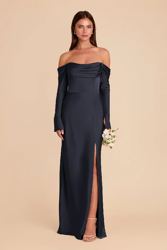 Maternity dress for a baby's first visit to the rose garden Maya Matte Satin Dress - Navy