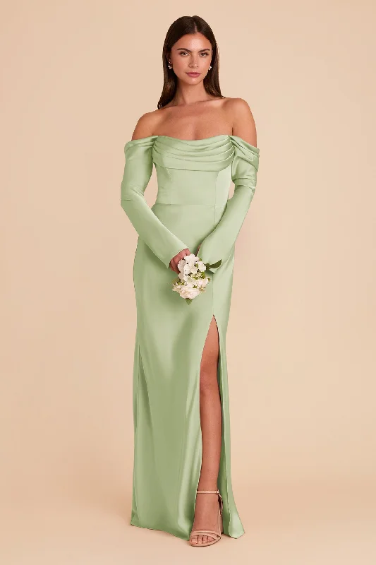 Maternity dress for a christening Maya Matte Satin Dress - Pale Pistachio