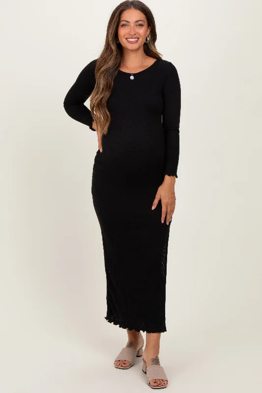 Maternity dress for a christening Black Knit Side Slit Lettuce Trim Maternity Maxi Dress Maternity dress for a christening Black Knit Side Slit Lettuce Trim Maternity Maxi Dress