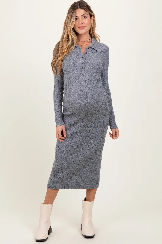 Off shoulder maternity evening dress for parties Heather Grey Cable Knit Button Up Maternity Midi Dress Off shoulder maternity evening dress for parties Heather Grey Cable Knit Button Up Maternity Midi Dress
