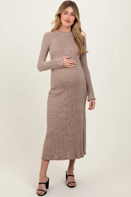 Maternity wrap dress with adjustable belt Light Mocha Ribbed Knit Maternity Midi Sweater Dress Maternity wrap dress with adjustable belt Light Mocha Ribbed Knit Maternity Midi Sweater Dress