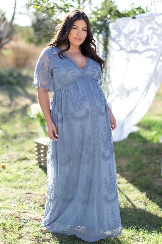 Maternity dress for a friend's wedding as a guest PinkBlush Blue Lace Mesh Overlay Plus Maternity Maxi Dress Maternity dress for a friend's wedding as a guest PinkBlush Blue Lace Mesh Overlay Plus Maternity Maxi Dress