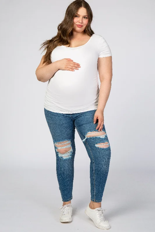 Maternity dress for a Christmas party Light Blue Distressed Maternity Plus Skinny Jeans