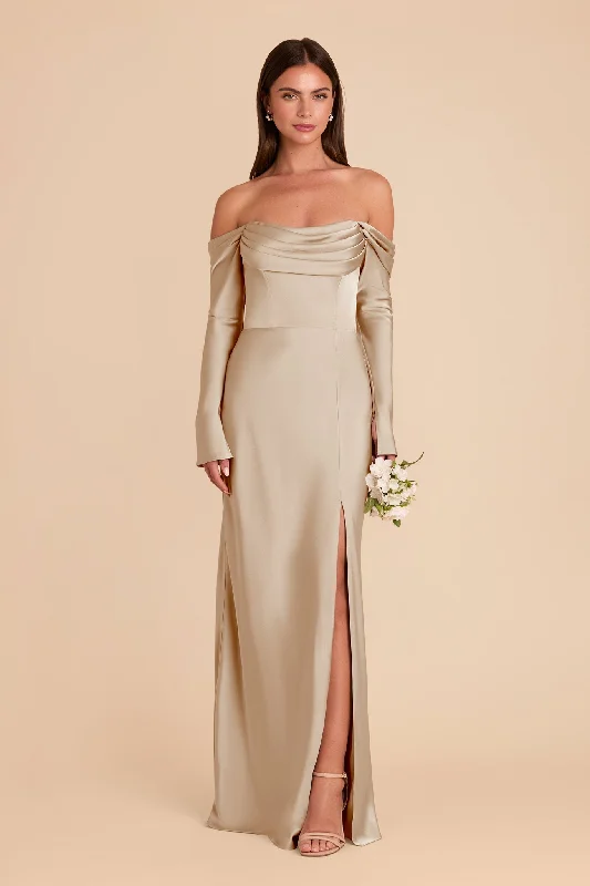 Maternity dress for a baby's first visit to the planetarium Maya Matte Satin Dress - Neutral Champagne
