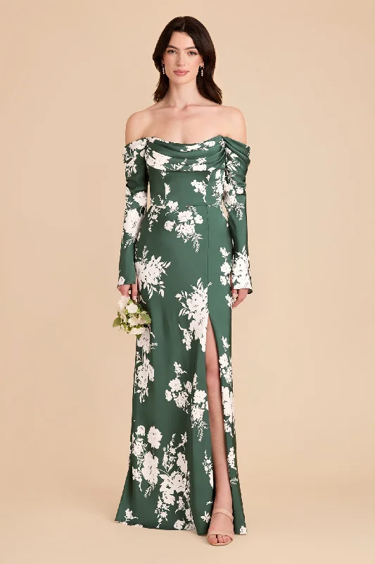 Maternity dress for a baby's first visit to the formal garden Maya Matte Satin Dress - Eucalyptus Whimsical Blooms Maternity dress for a baby's first visit to the formal garden Maya Matte Satin Dress - Eucalyptus Whimsical Blooms