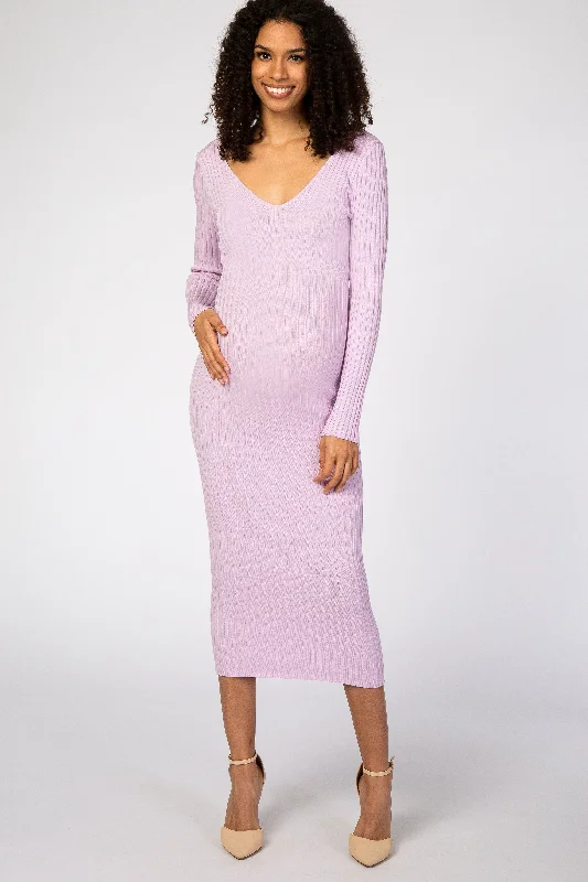 Bohemian style maternity dress for beach weddings Lavender V-Neck Long Sleeve Fitted Maternity Maxi Dress Bohemian style maternity dress for beach weddings Lavender V-Neck Long Sleeve Fitted Maternity Maxi Dress