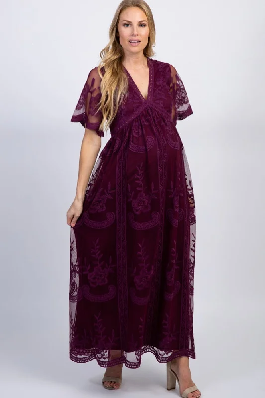 Maternity dress with side ruching to accommodate bump PinkBlush Deep Burgundy Lace Mesh Overlay Maternity Maxi Dress Maternity dress with side ruching to accommodate bump PinkBlush Deep Burgundy Lace Mesh Overlay Maternity Maxi Dress