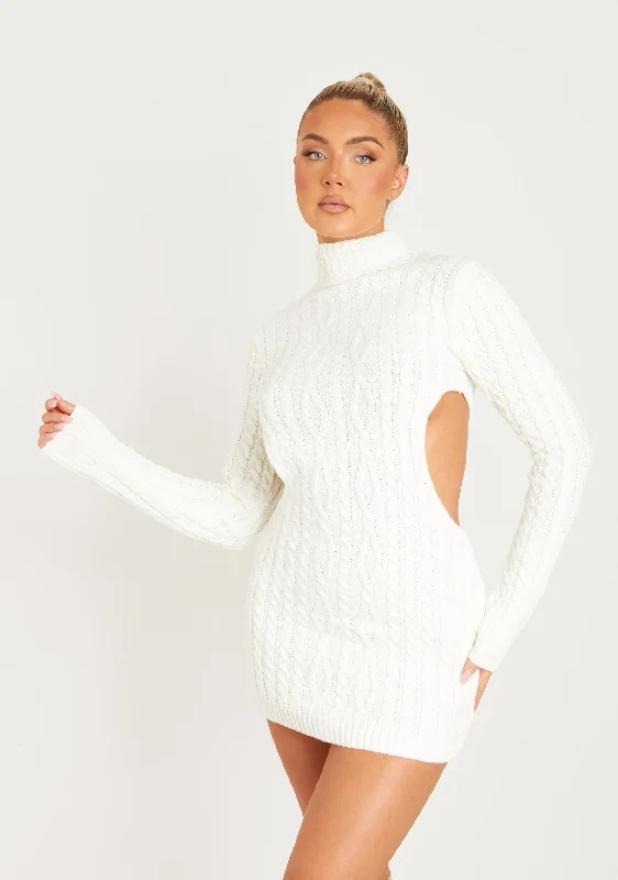  Everyday Dress with Matching Scarf for a Complete Look​ Cecilia Cream Cut Out Knitted Dress