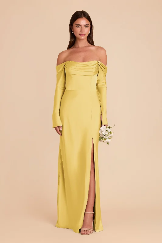 Maternity dress for a baby's first visit to the vineyard Maya Matte Satin Dress - Sunflower Yellow Maternity dress for a baby's first visit to the vineyard Maya Matte Satin Dress - Sunflower Yellow