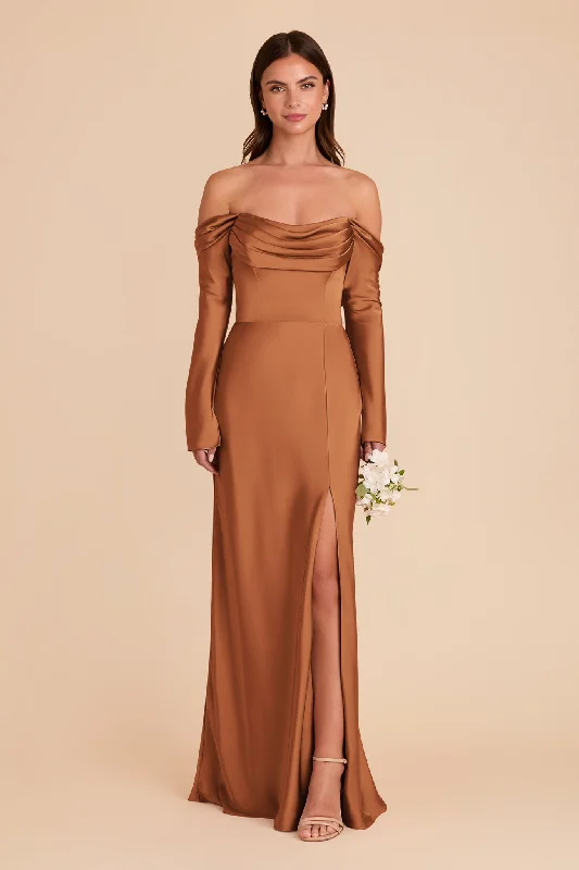Maternity dress for a baby's first visit to the botanic garden Maya Matte Satin Dress - Rust