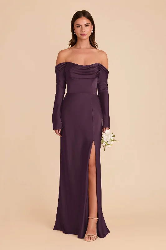Maternity cocktail dress with sequin embellishments Maya Matte Satin Dress - Plum