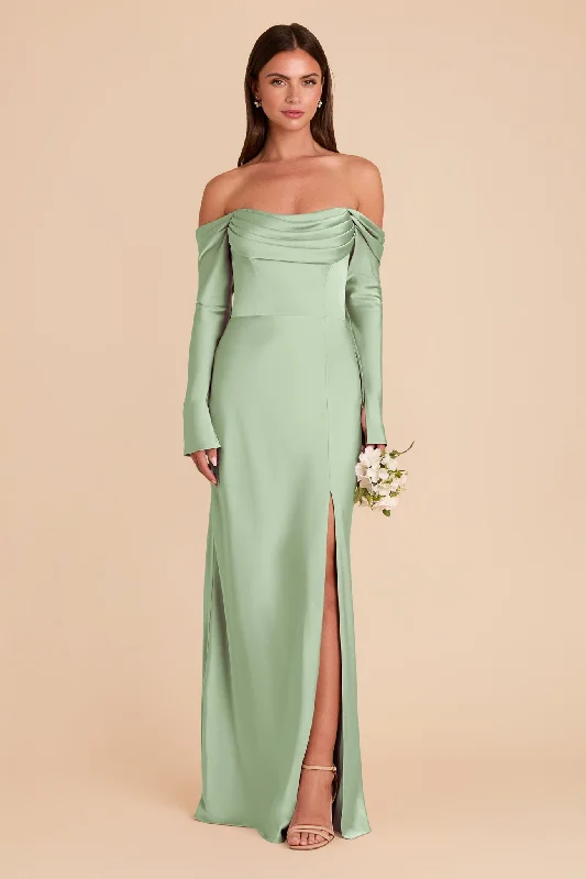 Maternity dress for a Christmas party Maya Matte Satin Dress - Pistachio