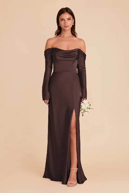Short sleeve maternity sundress for summer Maya Matte Satin Dress - Espresso