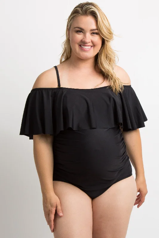 Maternity lace dress for a romantic look PinkBlush Black Ruffle Trim Ruched One-Piece Maternity Plus Swimsuit Maternity lace dress for a romantic look PinkBlush Black Ruffle Trim Ruched One-Piece Maternity Plus Swimsuit