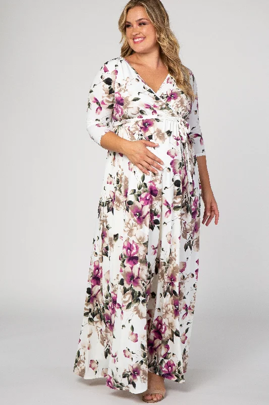 Maternity dress for a baby's first swim PinkBlush White Floral Plus Maternity/Nursing Wrap Maxi Dress Maternity dress for a baby's first swim PinkBlush White Floral Plus Maternity/Nursing Wrap Maxi Dress