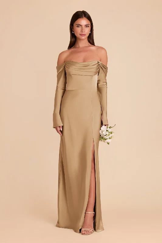 Maternity jersey dress for comfort Maya Matte Satin Dress - Yellow Gold