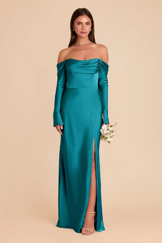 Maternity dress for a winter wonderland event Maya Matte Satin Dress - Teal