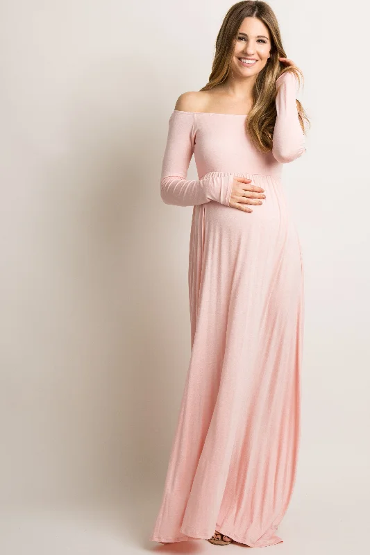 Maternity dress for a baby's first visit to the museum PinkBlush Pink Solid Off Shoulder Maternity Maxi Dress Maternity dress for a baby's first visit to the museum PinkBlush Pink Solid Off Shoulder Maternity Maxi Dress