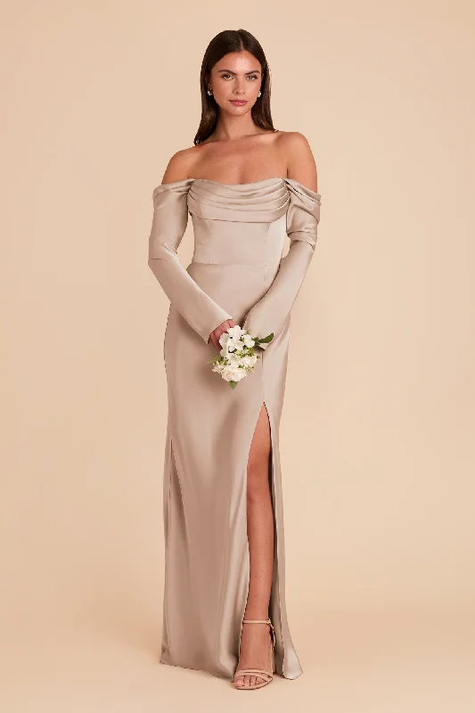 Maternity dress for a christening Maya Matte Satin Dress - Taupe