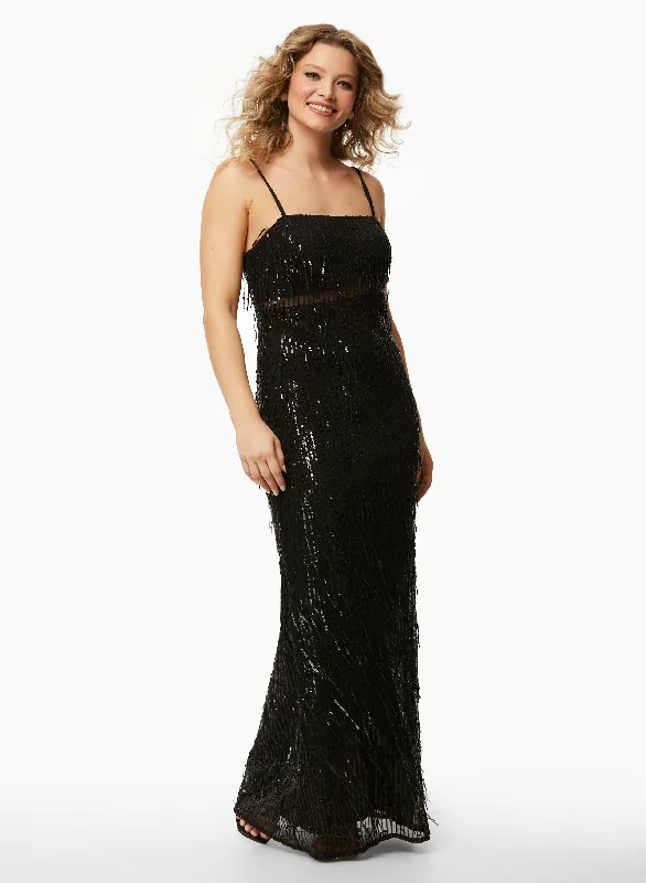 Midi dresses with one - shoulder designs for a modern and asymmetric style Fringe Detail Sequin Dress