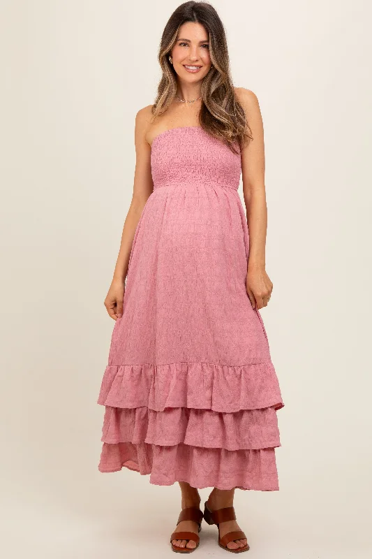 Maternity dress for a baby's first haircut Mauve Smocked Ruffle Hem Tube Maternity Maxi Dress Maternity dress for a baby's first haircut Mauve Smocked Ruffle Hem Tube Maternity Maxi Dress