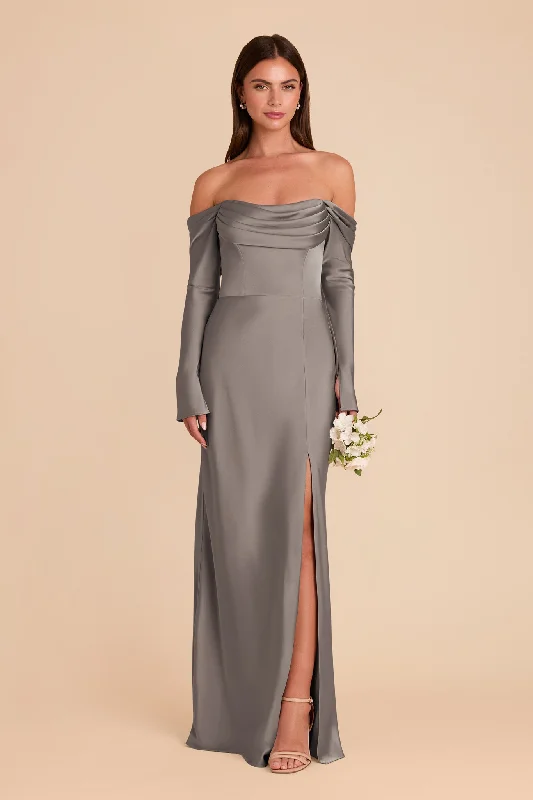 Maternity dress for a baby's first visit to the sensory garden Maya Matte Satin Dress - Quartz Maternity dress for a baby's first visit to the sensory garden Maya Matte Satin Dress - Quartz
