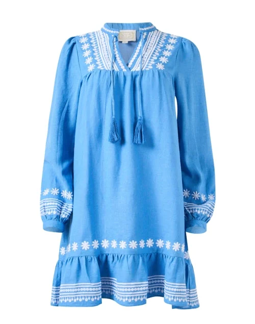  Everyday Dress with Stretch - knit Fabric for Easy Movement​ Marina Blue and White Embroidered Dress