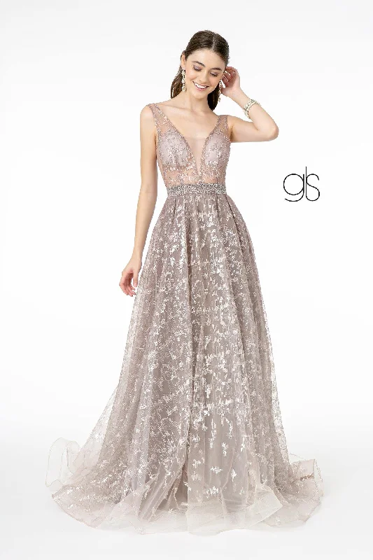 Nursing friendly maternity dress for breastfeeding Embroidered Illusion Mesh Long Prom Dress