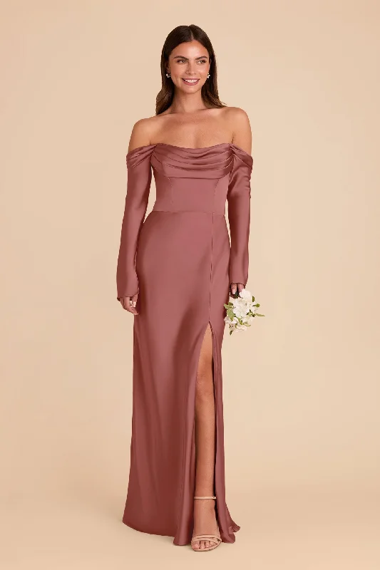 Maternity dress for a family photoshoot Maya Matte Satin Dress - Wild Rose