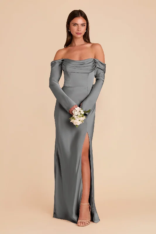 Maternity dress for a baby's first visit to the amusement park Maya Matte Satin Dress - Silver Maternity dress for a baby's first visit to the amusement park Maya Matte Satin Dress - Silver