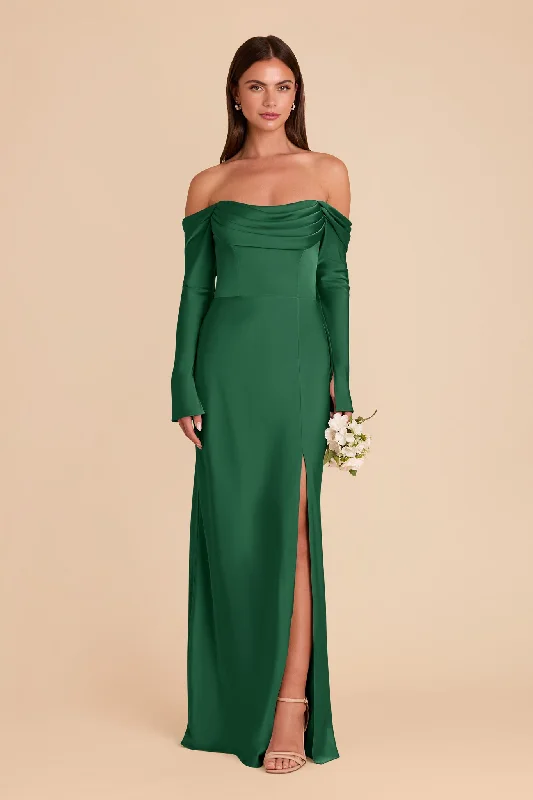 Maternity dress for home - based moms Maya Matte Satin Dress - Forest Green