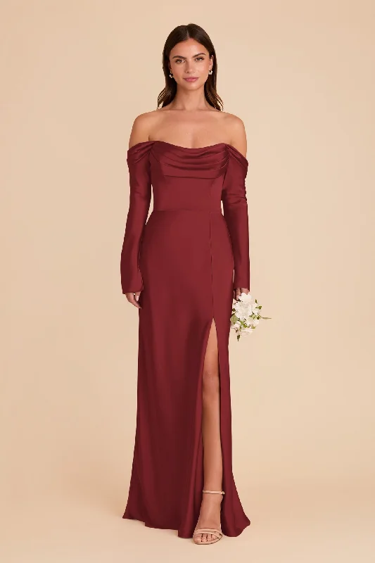 Maternity dress for a baby's naming ceremony Maya Matte Satin Dress - Burgundy