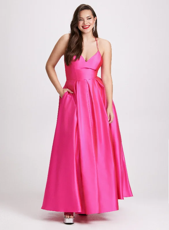 Midi dresses with halter necks for a stylish and comfortable option Satin Fit & Flare Ball Gown