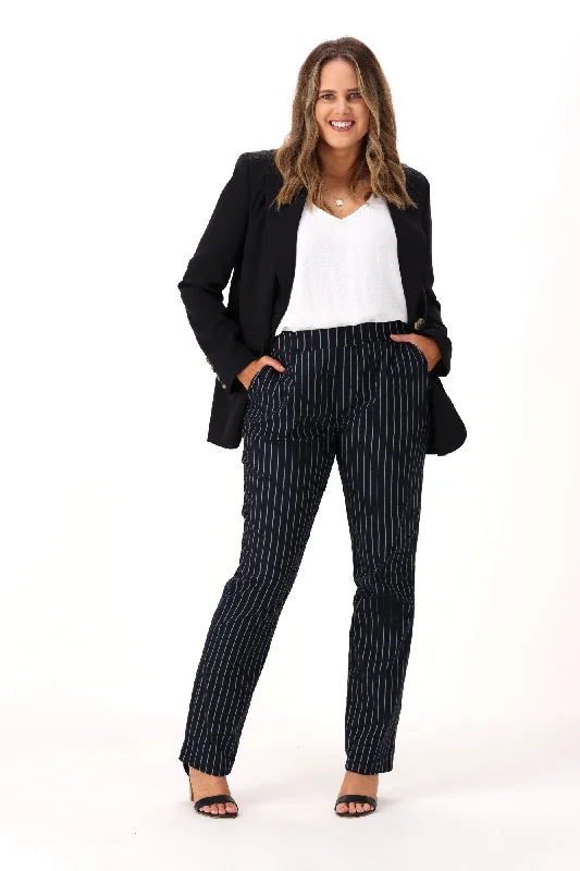 Women's Metallic Tight Trousers in Gold for a Glamorous Party EnsembleBetty Basics Chelsea Pant Navy Stripe