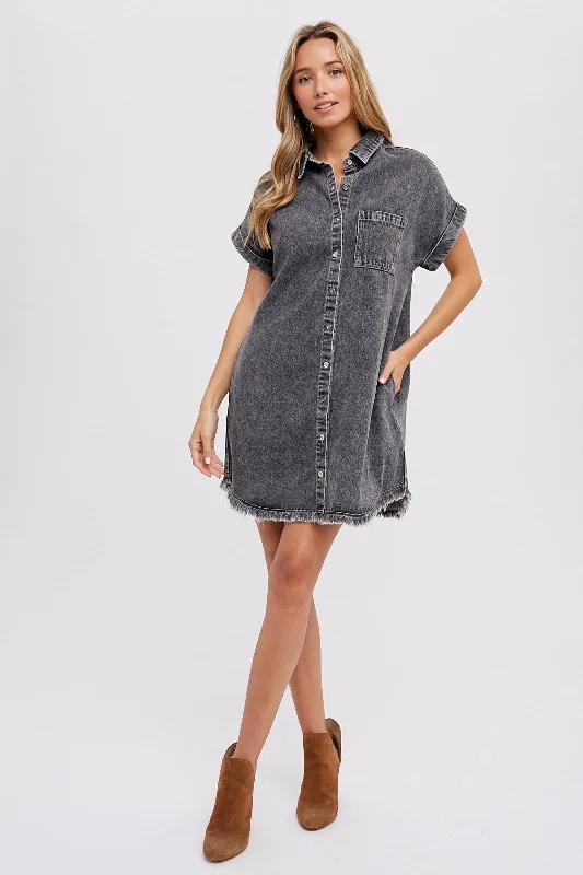 affordable women nursing braBlack Acid Wash Denim Button Up Dress