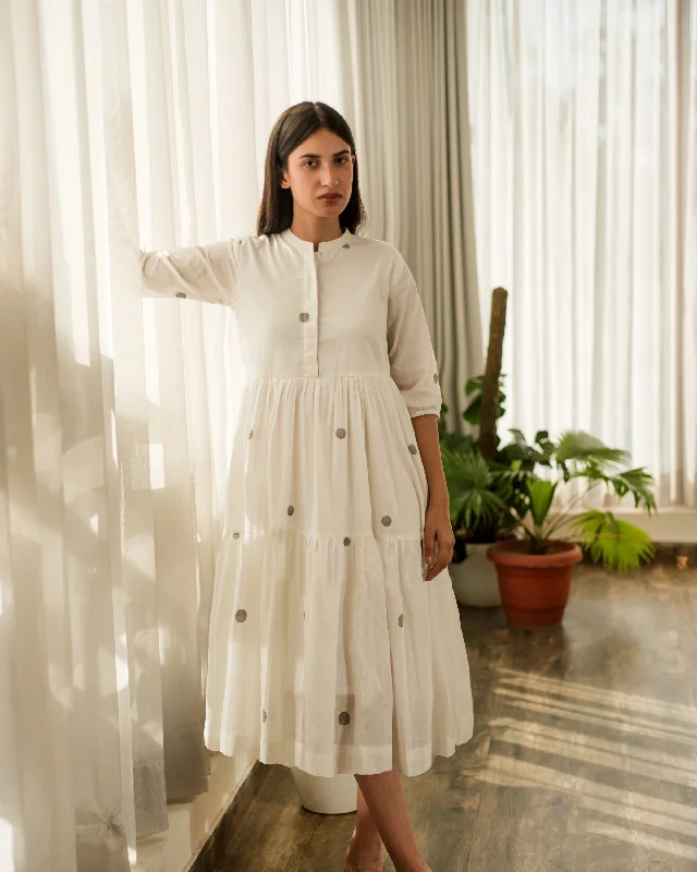 Long - Sleeve Women Dress in Velvet for a Luxurious Winter Look Long - Sleeve Women Dress in Velvet for a Luxurious Winter Look White polka Tier Dress
