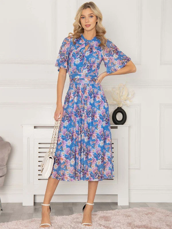 Maxi dresses with one - shoulder designs for a stylish and asymmetric lookJolie Moi Danika Keyhole Neck Mesh Dress, Royal Multi