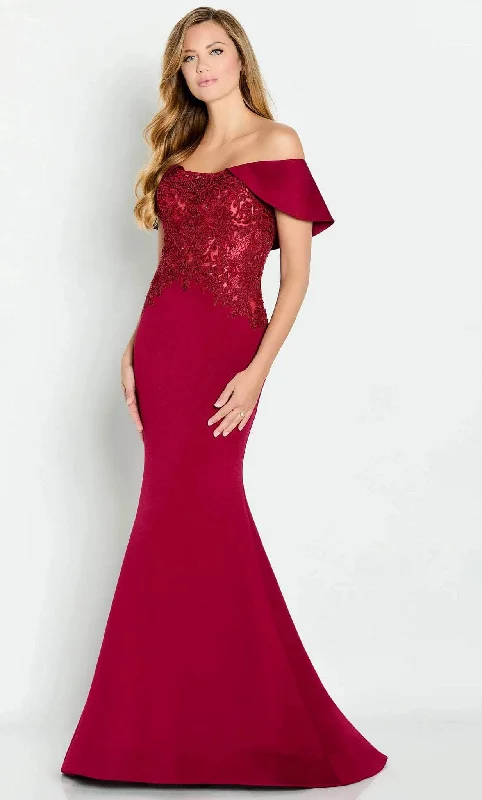 Cameron Blake CB147 - Draped Sleeve Embroidered Evening Gown