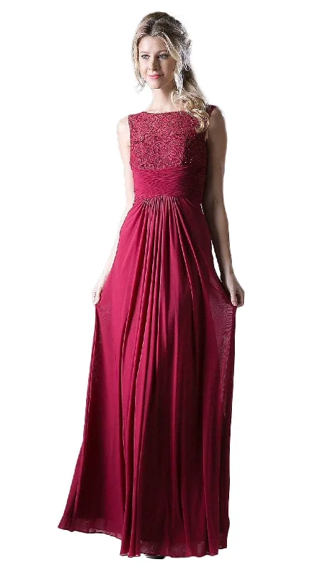 Ribbed - texture wedding guest dresses in neutral colorsLadivine CD925 - Embellished Lace Bateau Sheath Dress