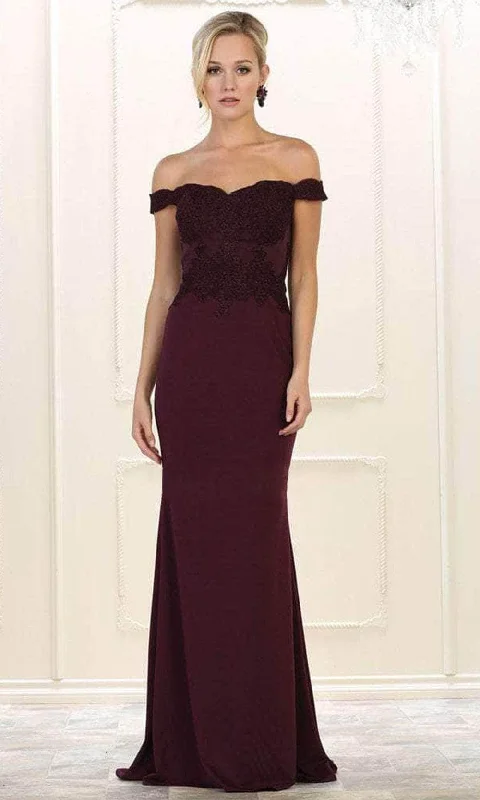Metallic wedding guest dresses for a glamorous weddingMay Queen MQ1529 - Appliqued Off Shoulder Long Gown