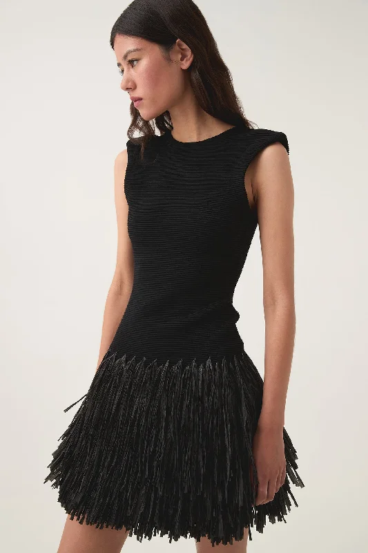 Mini dresses with embroidered details for a unique touchRushes Raffia Knit Mini Dress