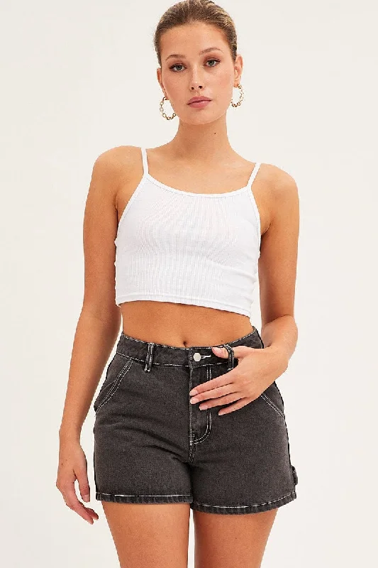 Stretchable Women Shorts for Maximum MobilityBlack Carpenter Denim Shorts High Rise